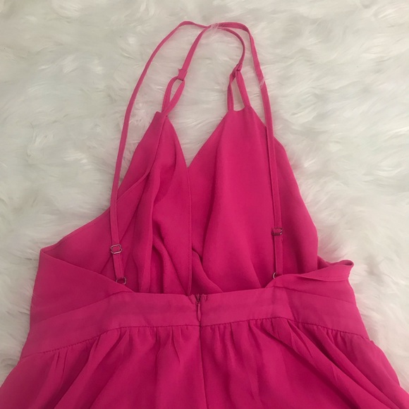 Hot pink v neck open back romper - Picture 3 of 5